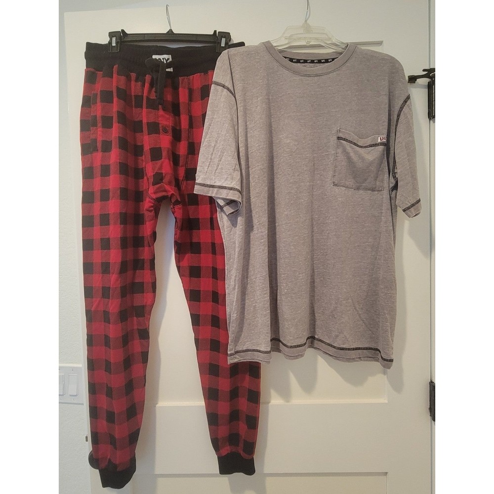 Lazy One 2 piece Tee Shirt + Long John Pajamas Christmas Plaid L/XL Mens Womens